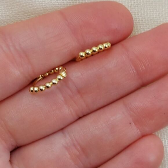 925 Sterling Silver Gold Huggies Earrings - Picture 6 of 8